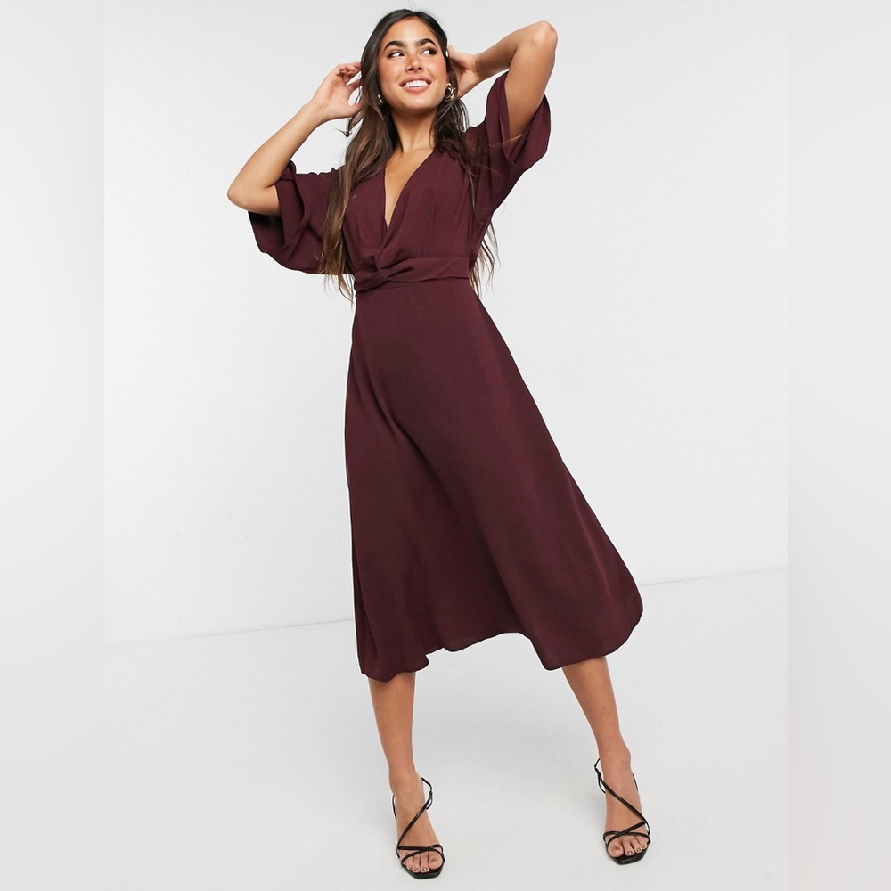 ASOS Burgundy Wrap Midi Dress